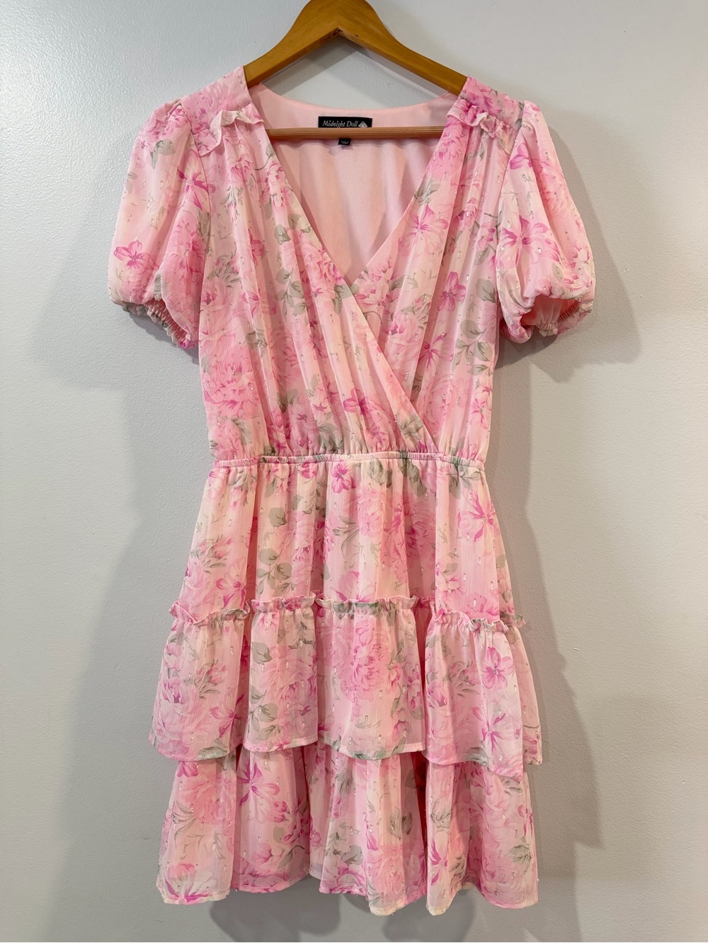 Midnight Doll Floral Puff Sleeve Mini Dress Size Small